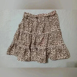 Shein Cheetah Print Ruffle Skirt Women's Sz S  Boho Preppy Church Beachy Flirty